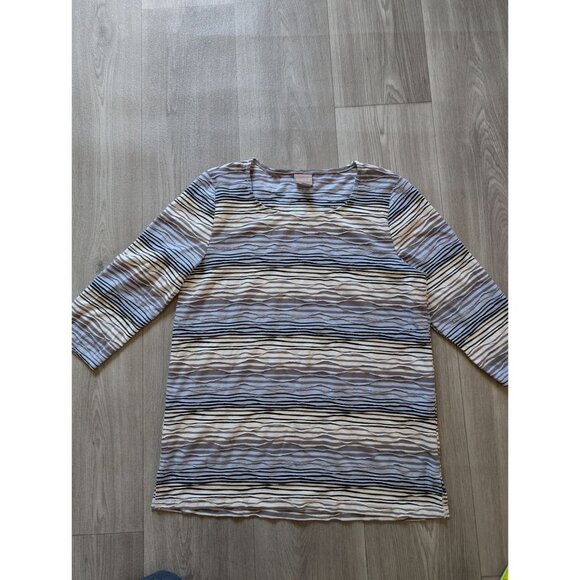 Chicos Womens Striped Textured 3/4 Sleeve Top Size 1 Multicolor - Picture 3 of 6